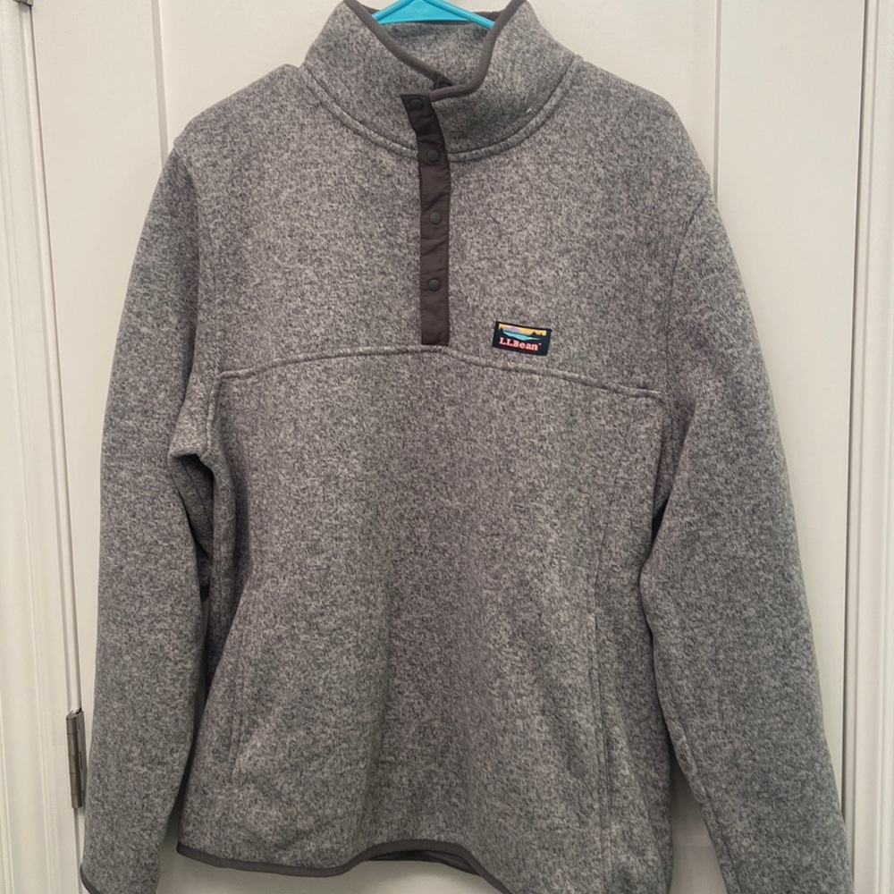 LL Bean Fleece Sweater Pullover (Size L; Heather Gray)